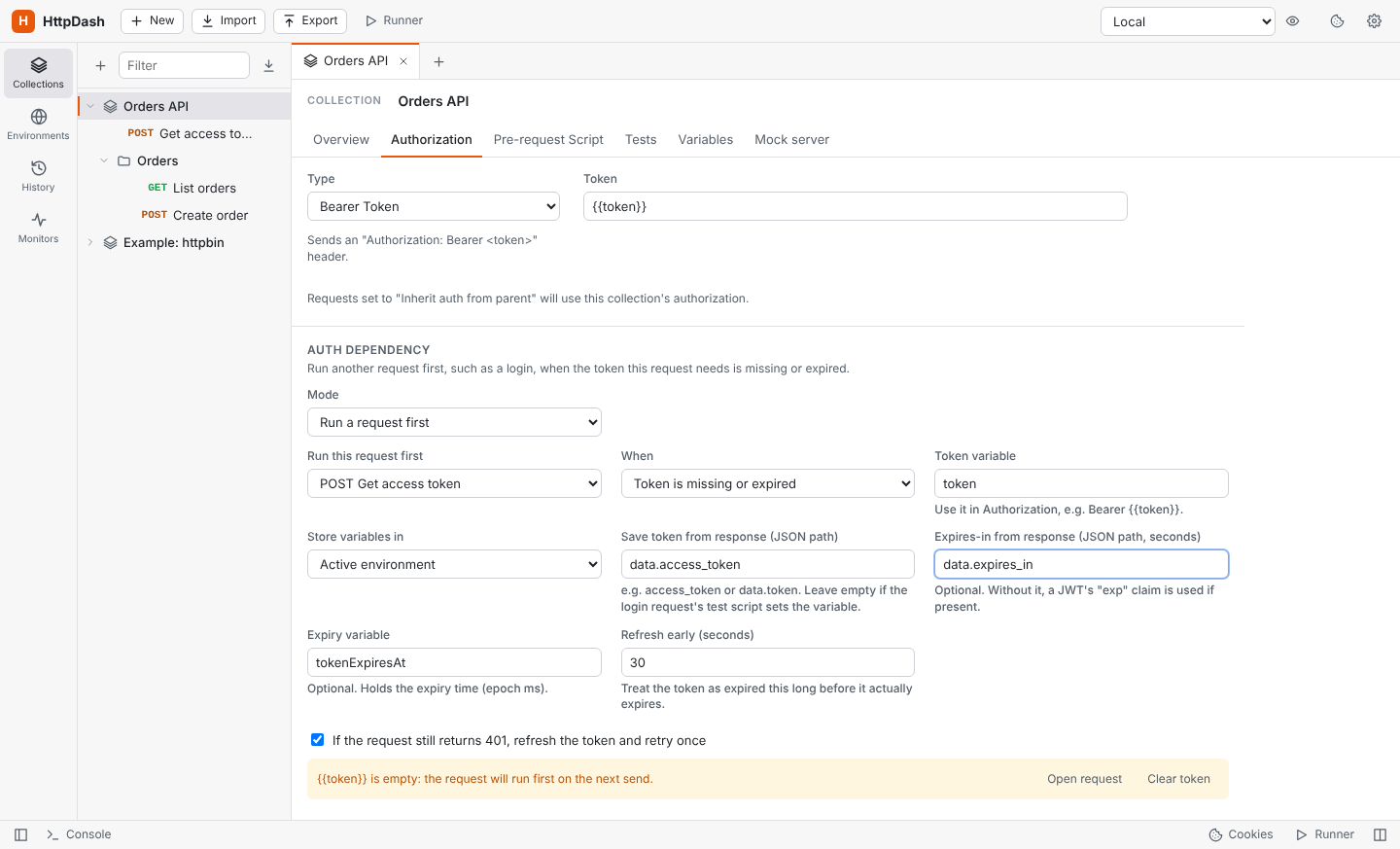 Auth dependency settings