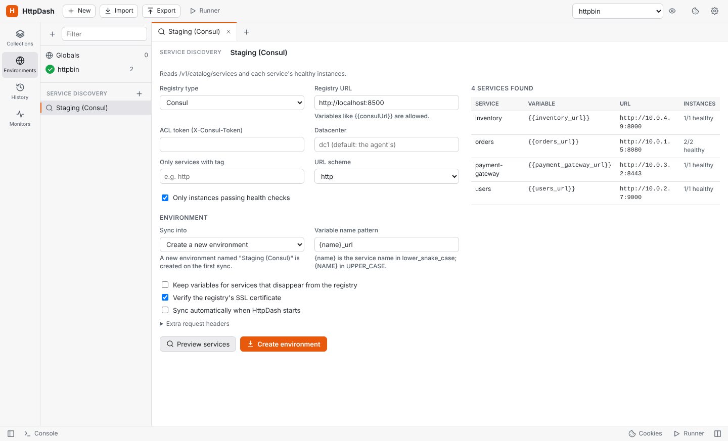 Service discovery preview